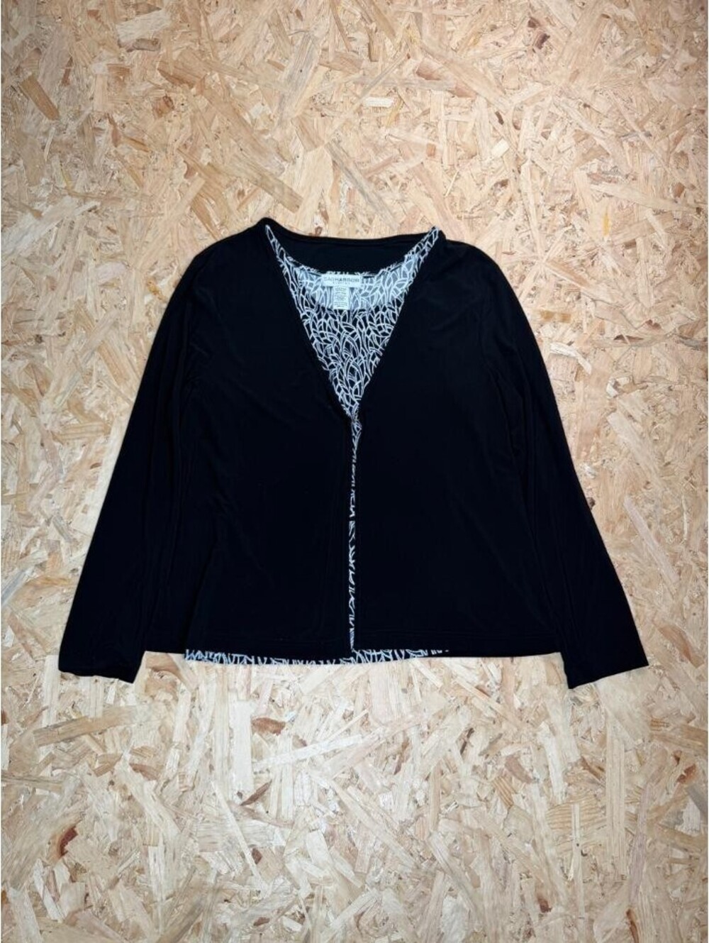Sag Harbor Stretch Womens Large Black Faux Twinset Blouse Long Sleeve Top